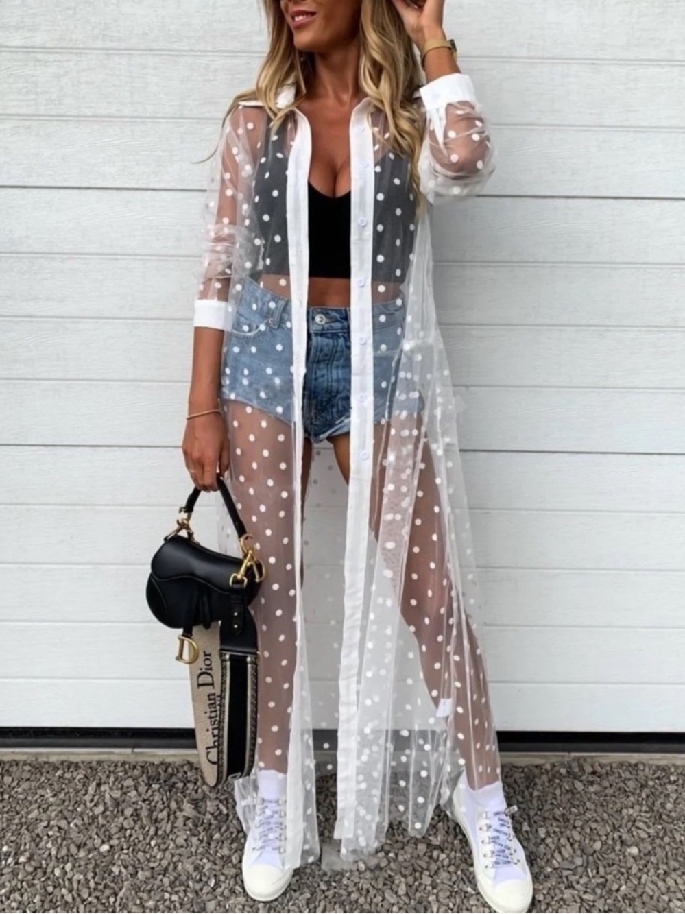 Zara Bloggers Fave Sheer White Tulle Polka Dot Maxi Shirt Dress. Divine. Size M - Picture 16 of 16
